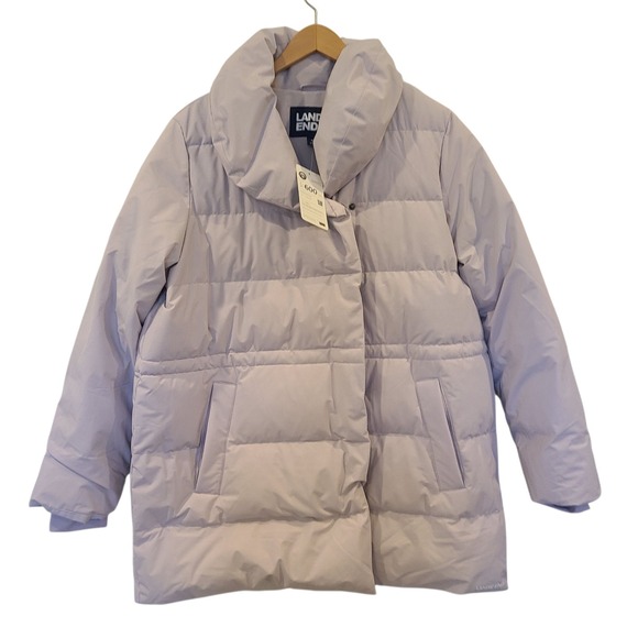 NWT LANDS' END XL 18 Purple Quilted Stretch Down Coat 600 fill power Hyper Dry - Picture 1 of 8